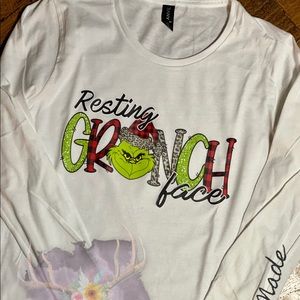 Long sleeve white Resting Grinch Face
